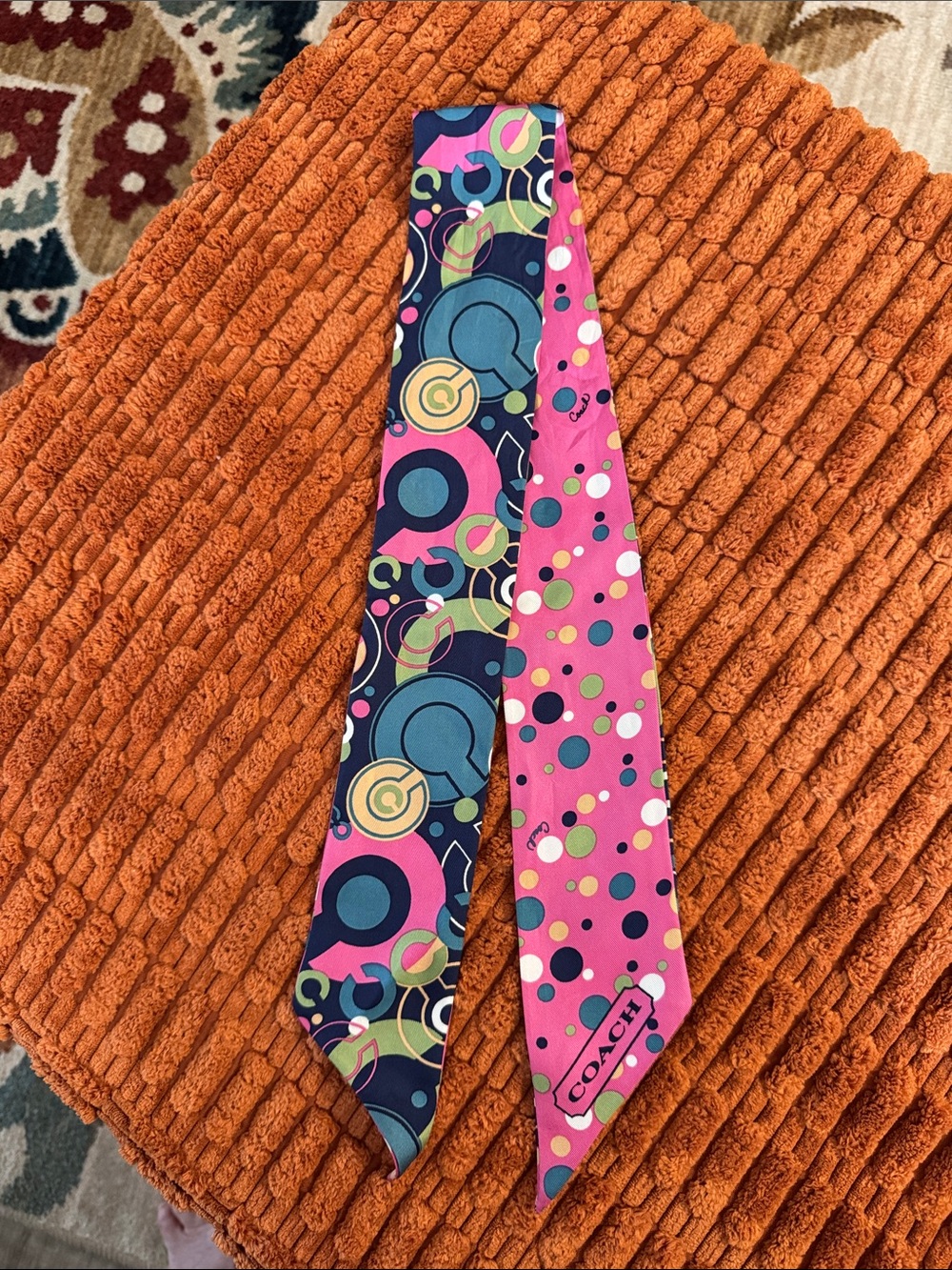 Coach Kids Pink & Navy Polka Dot and Circle Twilly Scarf